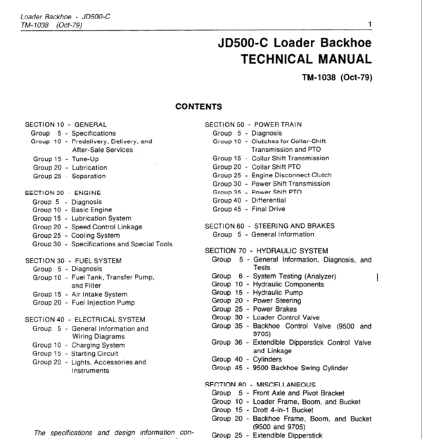John Deere 500C Backhoe Loader Repair Technical Manual (TM1038) Workshop Guide