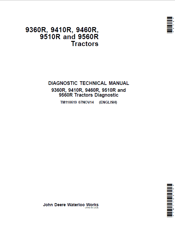 John Deere 9360R, 9410R, 9460R, 9510R, 9560R Tractors Repair Manual Workshop Guide