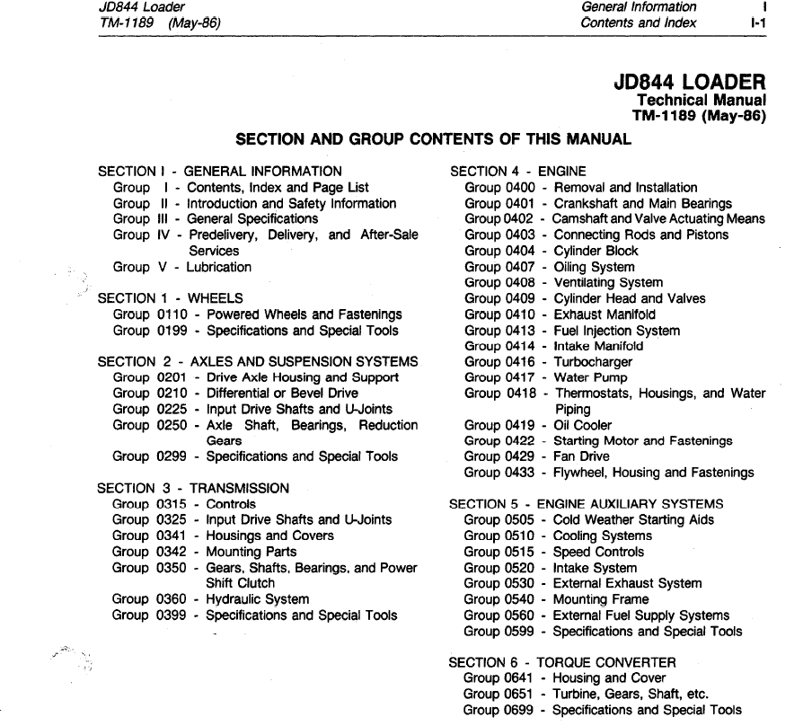 John Deere 844 Loader Repair Technical Manual (TM1189) Workshop Guide