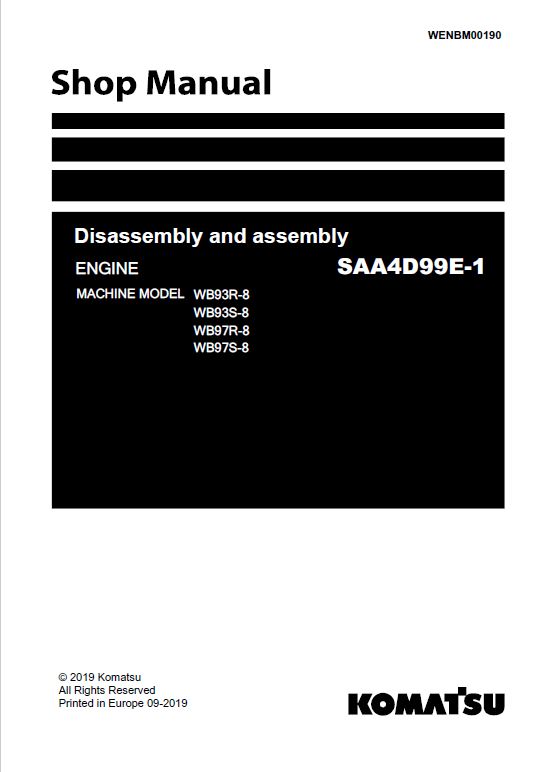 Komatsu WB93R-8 Backhoe Loader Repair Service Manual Workshop Guide