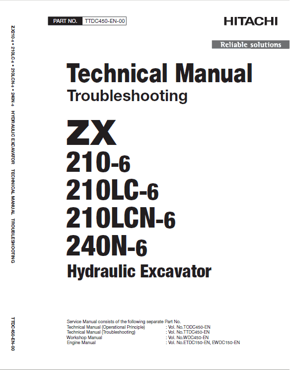 Hitachi ZX210-6, ZX210LC-6, ZX240N-6 Excavator Service Repair Manual Workshop Guide