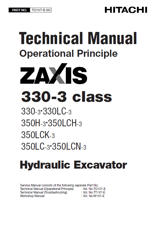 Hitachi ZX330-3, ZX330LC-3 Excavator Service Repair Manual Workshop Guide