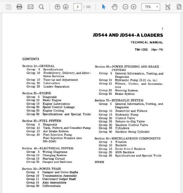 John Deere 544, 544A Loader Repair Technical Manual (TM1002) Workshop Guide