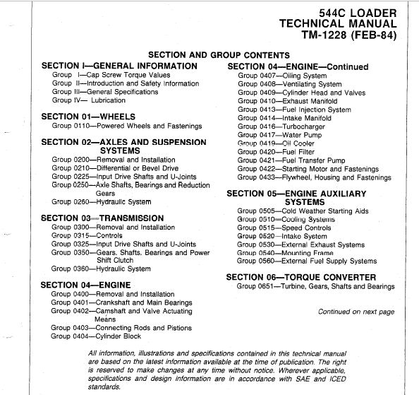 John Deere 544C Loader Repair Technical Manual (TM1228) Workshop Guide