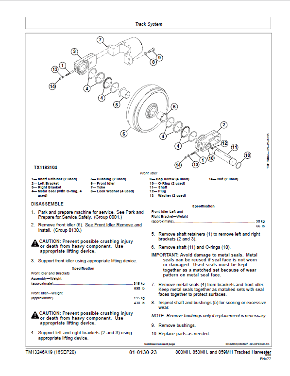John Deere 803MH, 853MH, 859MH Harvester Closed-Loop Repair Manual (S.N C270423 – & D270423 -) Workshop Guide