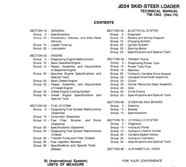 John Deere 24 Skid-Steer Loader Repair Technical Manual (TM1042) Workshop Guide
