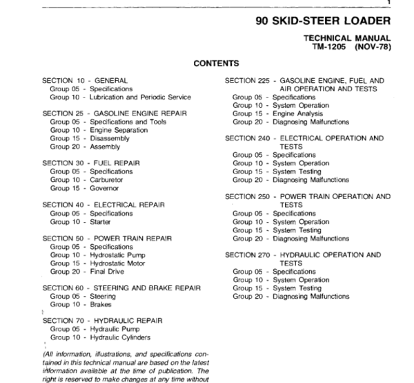 John Deere 90 Skid-Steer Loader Repair Technical Manual (TM1205) Workshop Guide