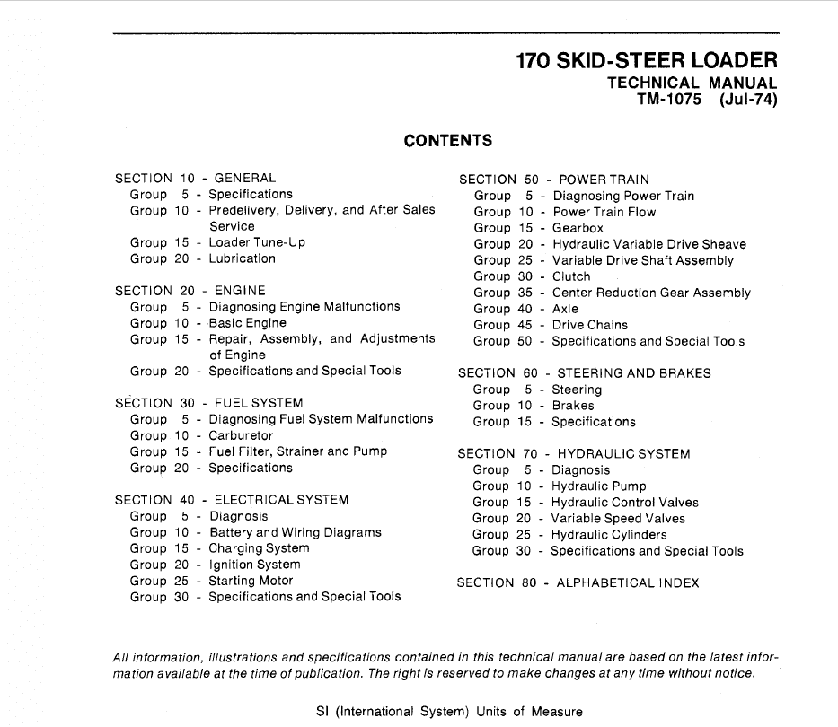 John Deere 170 Skid-Steer Loader Repair Technical Manual (TM1075) Workshop Guide