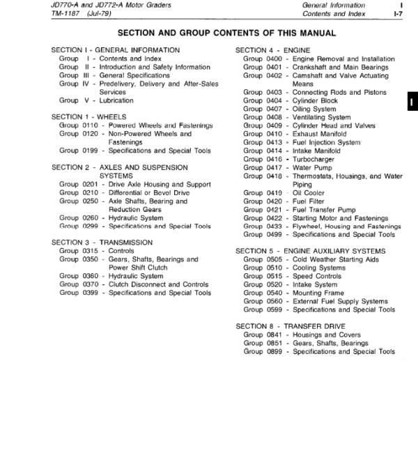 John Deere 770A, 700AH, 772A, 772AH  Motor Grader Technical Manual (TM1361) Workshop Guide
