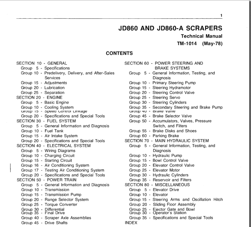 John Deere 860 and 860A Scraper Repair Technical Manual (TM1014) Workshop Guide