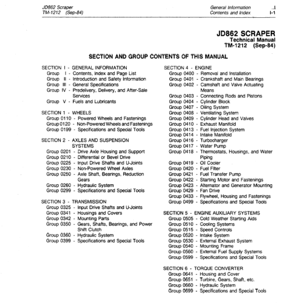 John Deere 862 Scraper Repair Technical Manual (TM1212) Workshop Guide