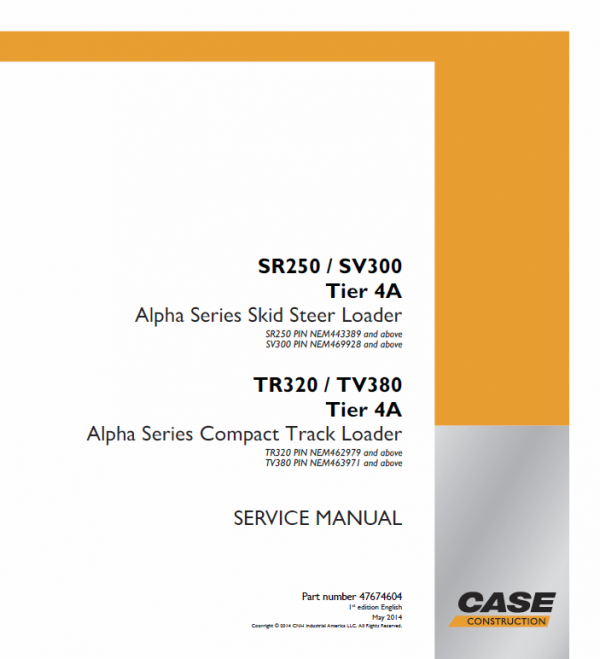 Case TR320, TV380 Track Loader Service Manual (Tier 4A) Workshop Guide