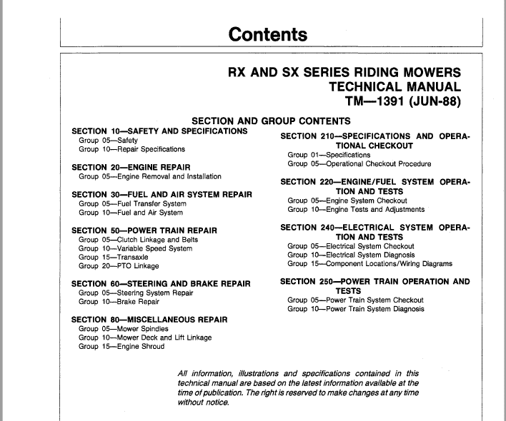 John Deere RX63, RX73, SX75, RX95, SX95 Mowers Technical Manual (TM1391) Workshop Guide