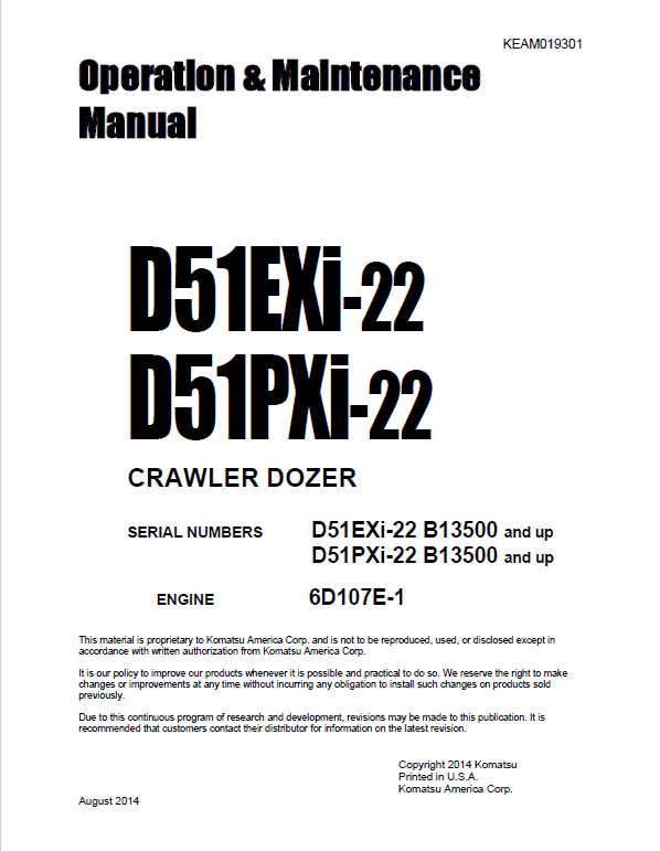 Komatsu D51EXi-22, D51PXi-22 Dozer Service Manual Workshop Guide