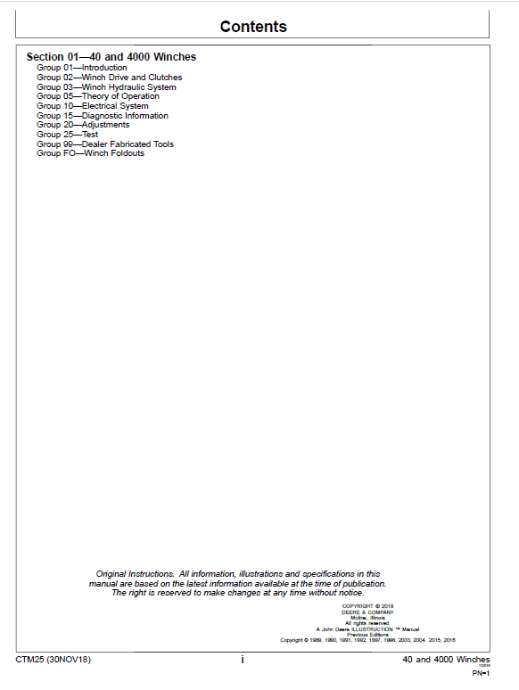 John Deere 40, 4000 Winches Component Technical Manual (CTM25) Workshop Guide
