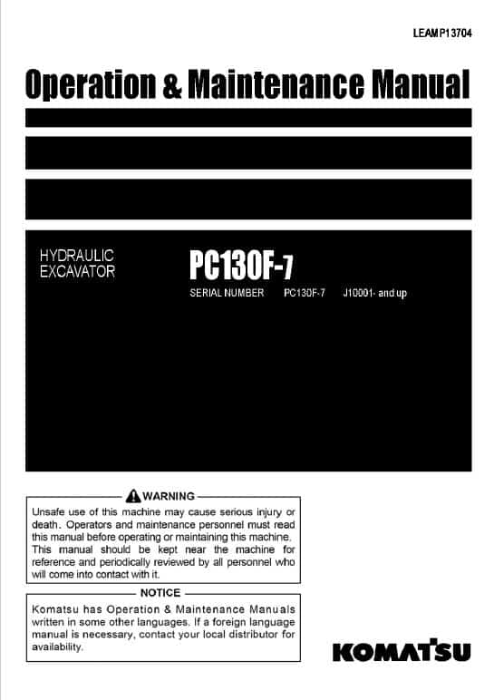 Komatsu PC130F-7 Excavator Repair Service Manual Workshop Guide