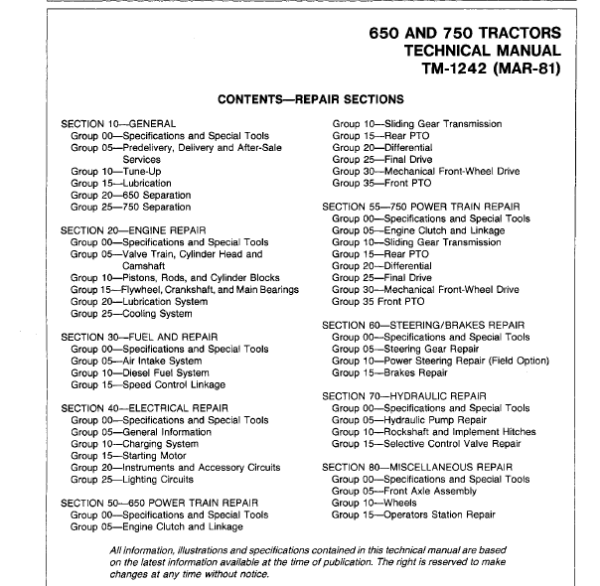John Deere 650 and 750 Tractors Repair Technical Manual (TM1242) Workshop Guide