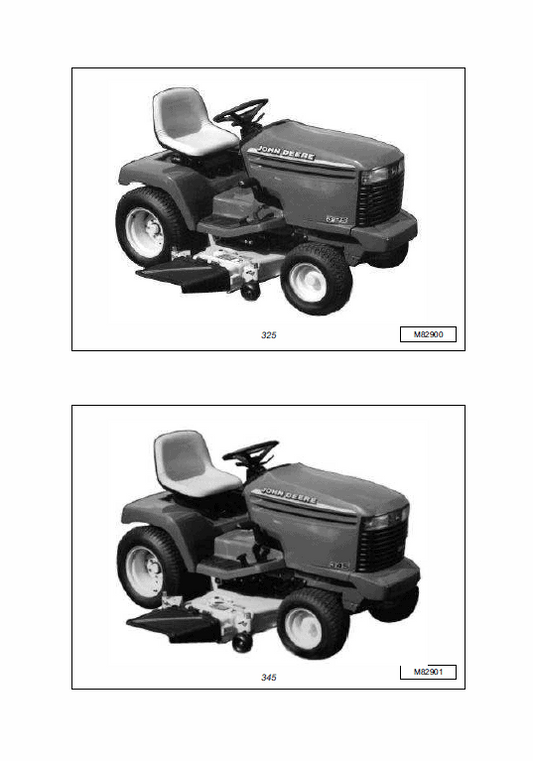 John Deere 325, 335 and 345 Lawn Garden Tractors Technical Manual (TM1760) Workshop Guide