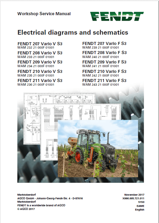 Fendt 207, 208, 209, 210, 211 Vario VFP S3 Tractors Workshop Repair Manual Workshop Guide