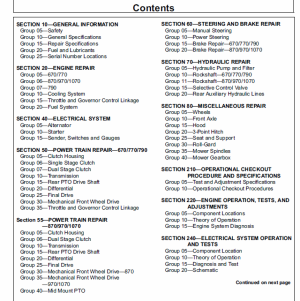 John Deere 670, 770, 790, 870, 970, 1070 Compact Utility Tractor Technical Manual (TM1470) Workshop Guide