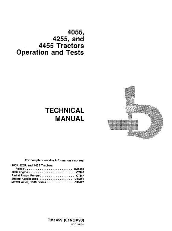 John Deere 4055, 4255, 4455 Tractors Repair Technical Manual Workshop Guide