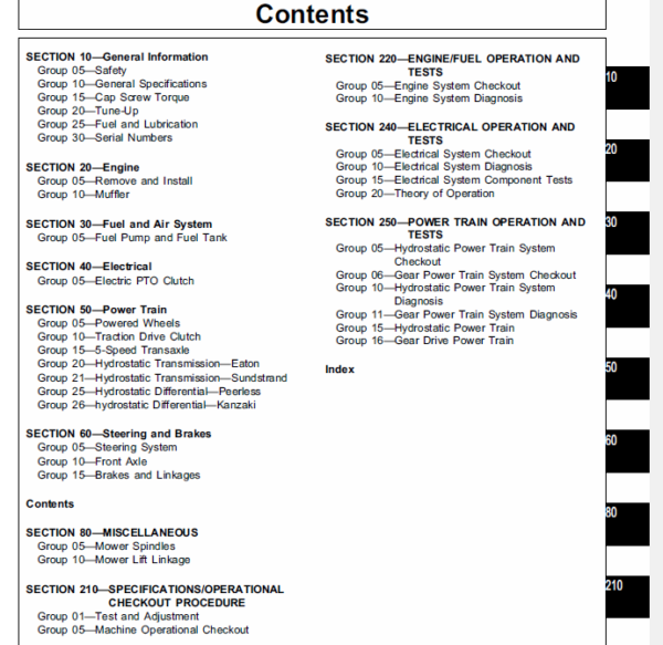 John Deere 130, 160, 165, 175, 180, 185 Lawn Tractors Technical Manual Workshop Guide