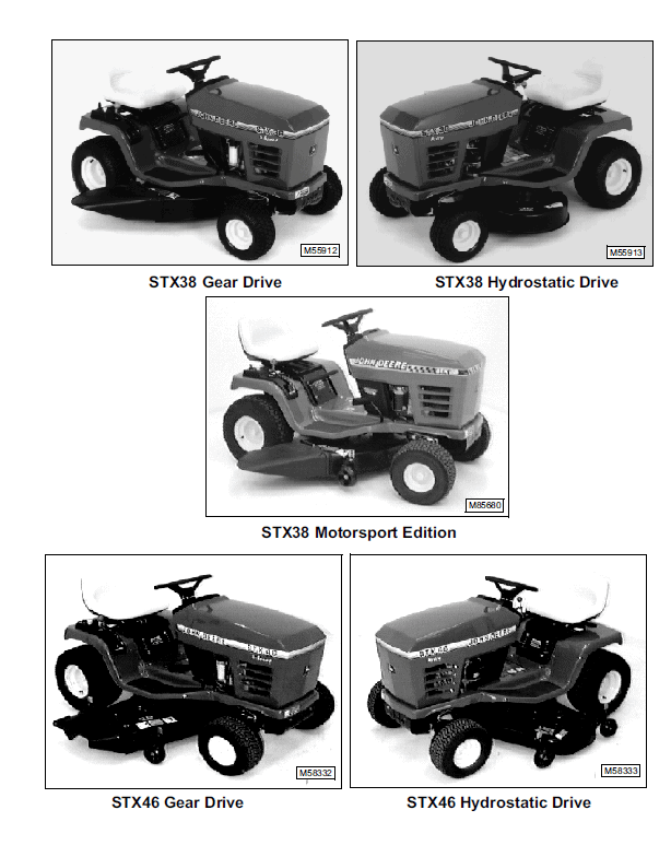 John Deere STX30, STX38, STX46 Lawn Tractors Technical Manual Workshop Guide