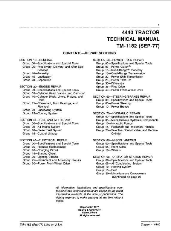 John Deere 4440 Tractor Repair Technical Manual Workshop Guide