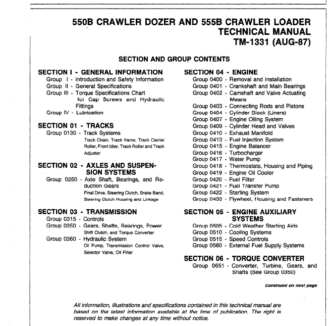 John Deere 550B, 555B Crawler Bulldozer Loader Technical Manual Workshop Guide