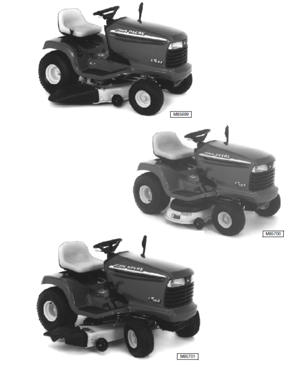 John Deere LT133, LT155, LT166 Lawn Tractor Technical Manual (TM1695) Workshop Guide