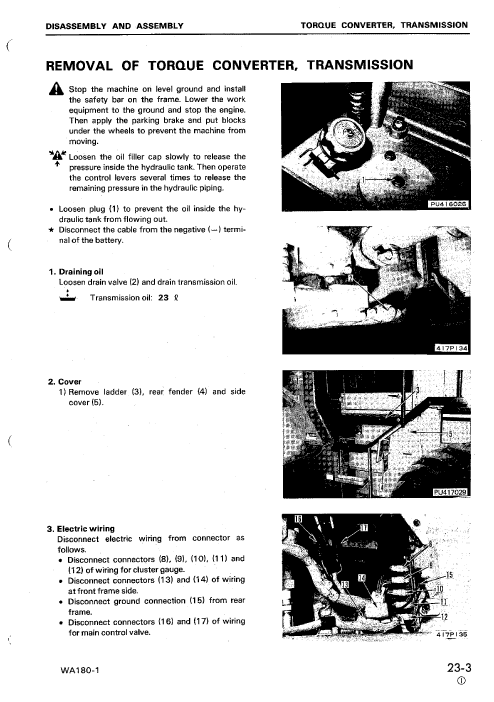 Komatsu WA180-1 Wheel Loader Service Manual Workshop Guide