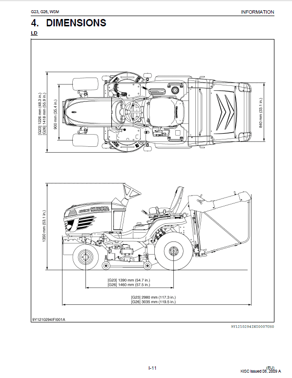 Kubota G23, G26 Mowers Workshop Service Manual
