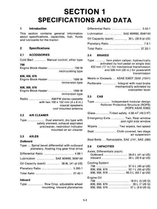 Ford Versatile 756, 836, 856, 876 Tractor Service Manual Workshop Guide