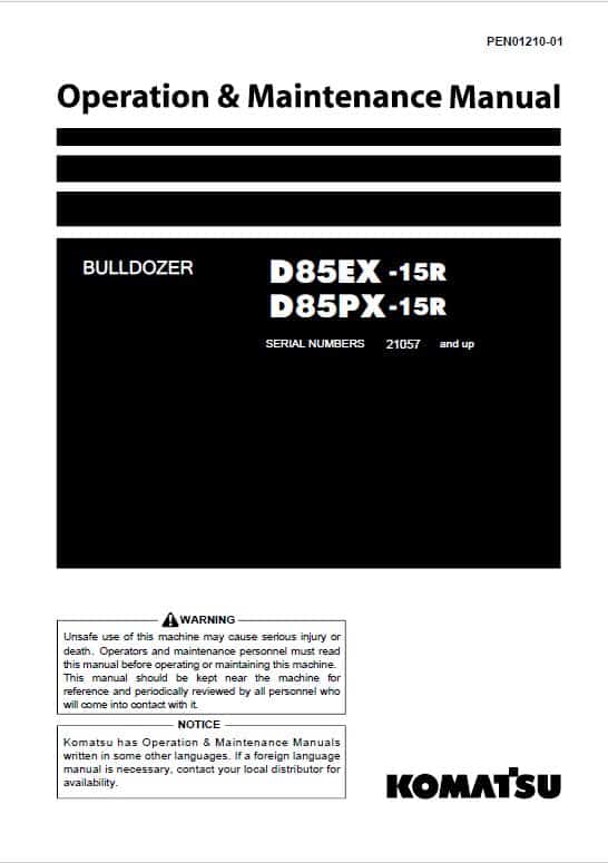 Komatsu D85EX-15R, D85PX-15R Dozer Service Manual Workshop Guide