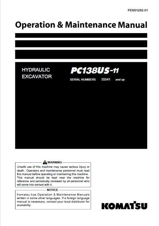 Komatsu PC138US-11 Excavator Repair Service Manual Workshop Guide