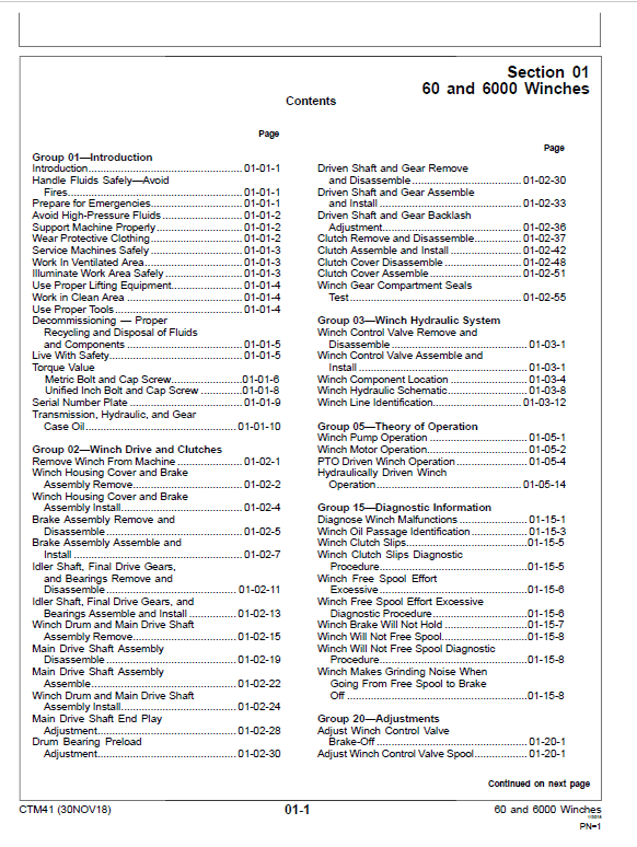John Deere 60, 6000 Winches Component Technical Manual (CTM41) Workshop Guide