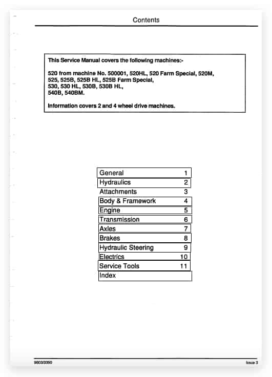 JCB 520HL/M, 525HL/B, 530HL/B and 540B/BM Loadall Service Manual Workshop Guide