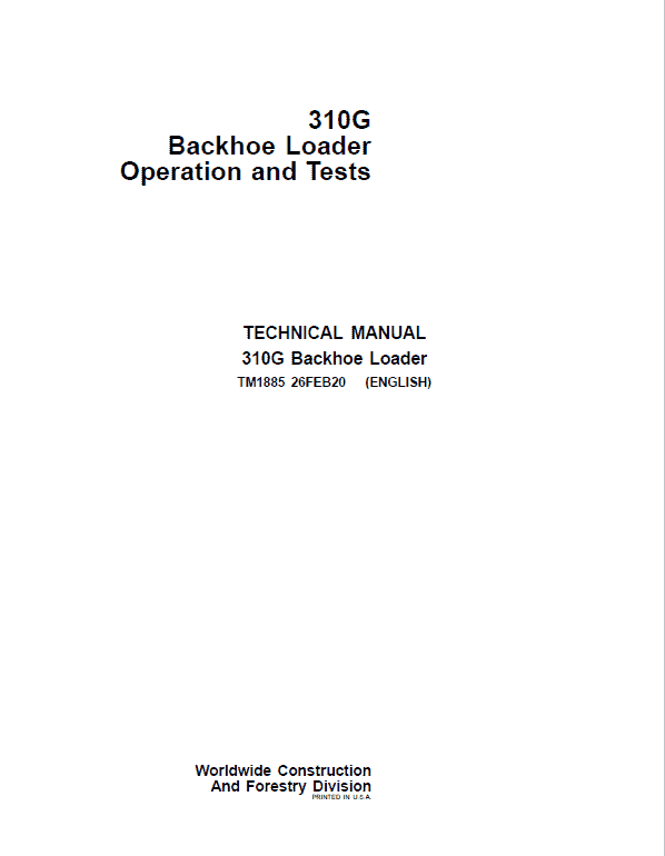 John Deere 310G Backhoe Loader Service Repair Manual Workshop Guide