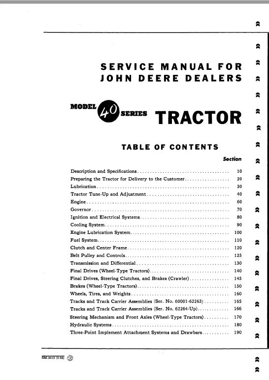 John Deere 40 Series Tractors Repair Technical Manual (SM2013) Workshop Guide