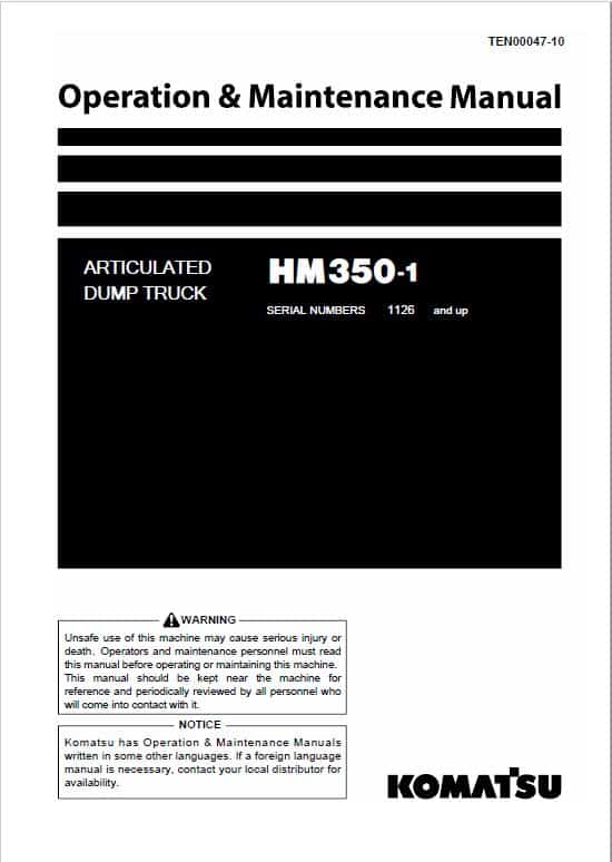 Komatsu HM350-1 Dump Truck Service Manual Workshop Guide