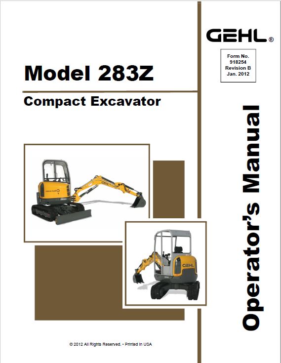 Gehl GE 283Z Compact Excavator Repair Service Manual