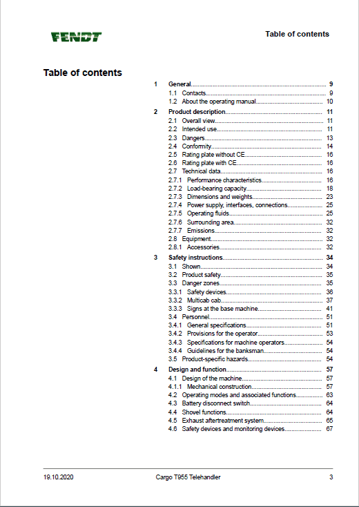 Fendt T955 Cargo Telehandler Operation Manual