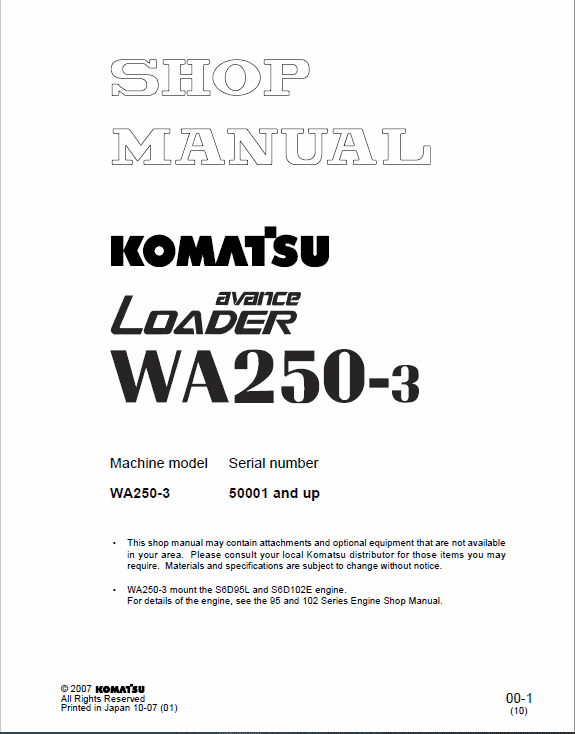 Komatsu WA250-3 Wheel Loader Service Manual Workshop Guide