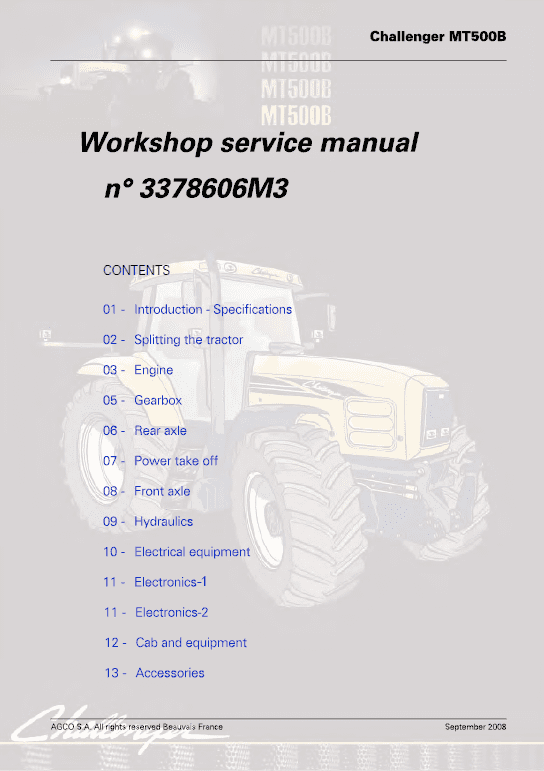 Challenger MT565B, MT575B, MT585B, MT595B Tractor Workshop Manual Workshop Guide