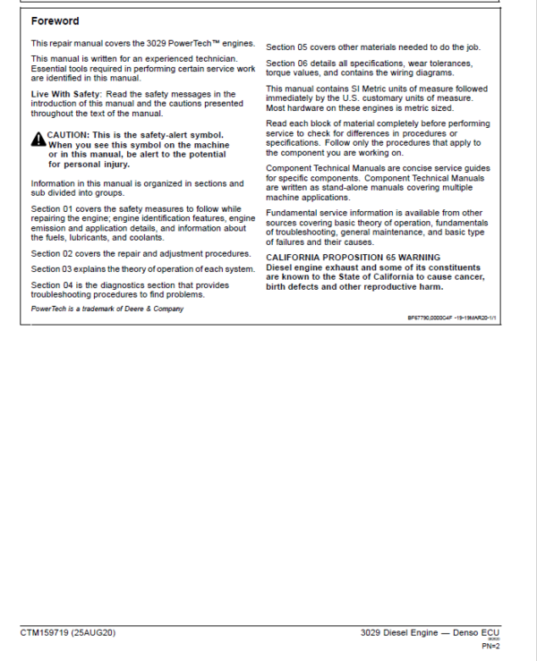 John Deere 3029 Diesel Engine – Denso ECU Repair Manual (CTM159719) Workshop Guide