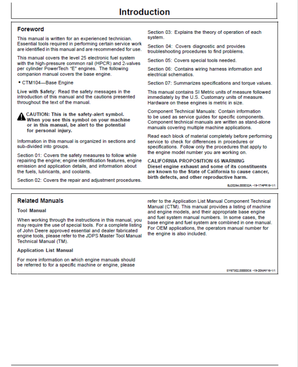 John Deere 4045, 6068 2-Valve Diesel Engine – Level 25 ECU Repair Manual (CTM152819) Workshop Guide