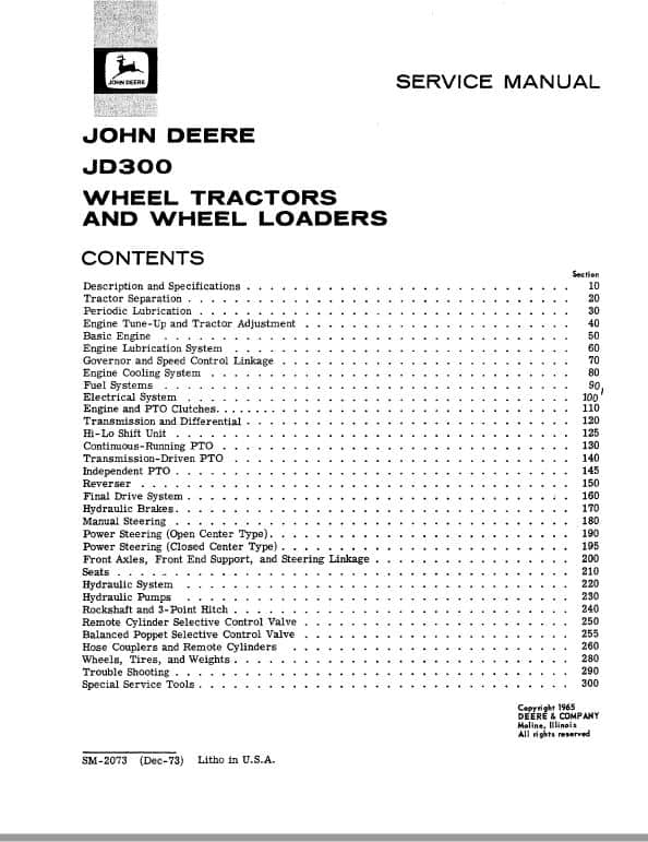 John Deere JD300 Tractor Repair Technical Manual (SM2073) Workshop Guide