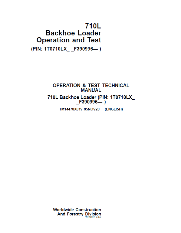 John Deere 325SL Backhoe Loader Repair Technical Manual (S.N C390996 – ) Workshop Guide