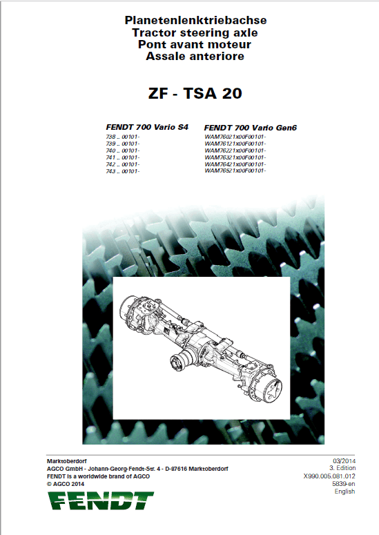 Fendt 714, 716, 718, 720, 722, 724 Vario Gen6 Tractors Workshop Repair Manual