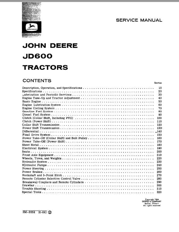 John Deere JD600 Tractor Repair Technical Manual (SM2058) Workshop Guide